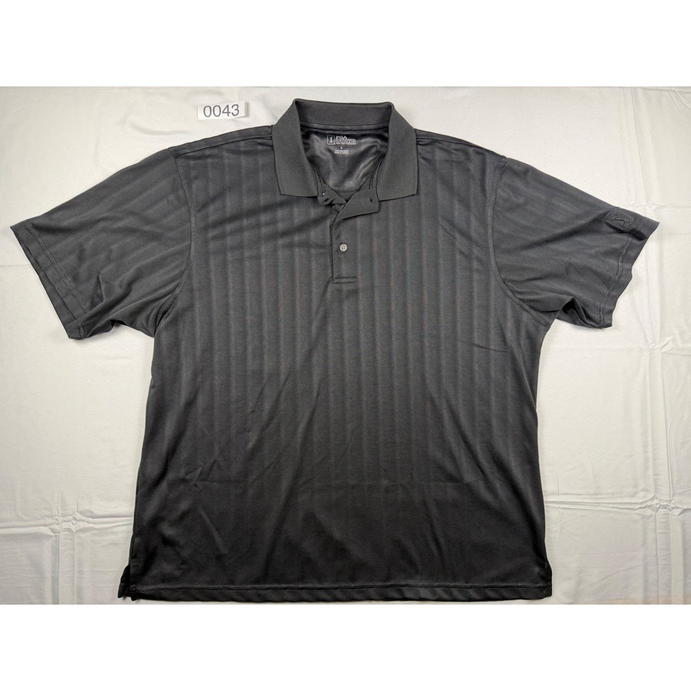 PGA Tour Mens Golf Polo Shirt Large Black Vertical Stripe Short Sleeve Polyester